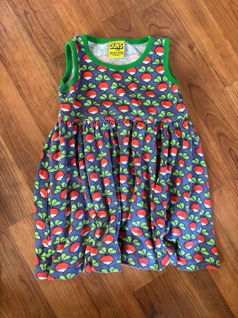 DUNS Sweden Blue Dress with Red & Green Radish Print Size 12-18 mo (86)